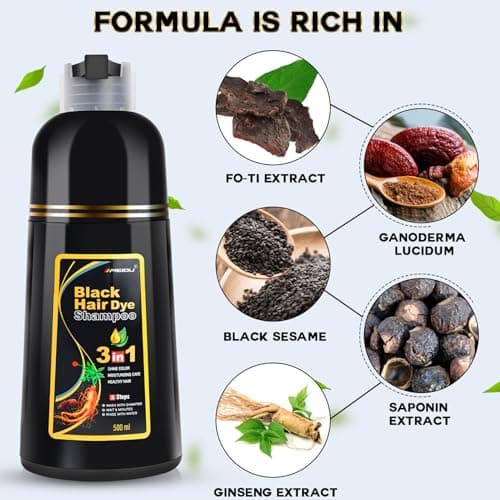 IIIMEIDU MEIDU Black Hair Dye Shampoo 3 in 1 for Gray Coverage, Semi Permanent Hair Color Shampoo for Color Treated Hair Dye for Women Men Champu Para Canas pintar el pelo 500ml - Thumbnail 3
