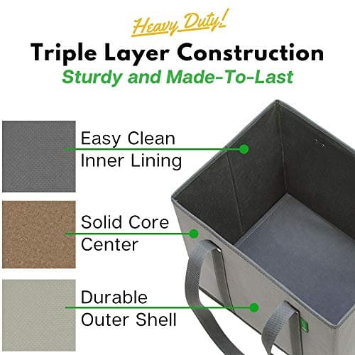 Reusable Grocery Bags (3 Pack) – Heavy Duty Shopping Bags, Gray - Thumbnail 5