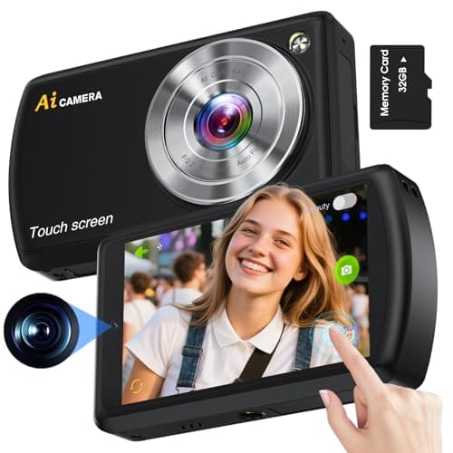 AI Digital Camera, Autofocus AI Camera Front and Rear Compact Digital Cameras for Photography with WiFi,Object Recognition, 3.6'' Touch Screen,Smart Digital Camera for Kids Boys Girls (Black)