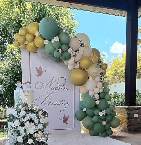 Sage Green Balloon Garland Arch Kit 155Pcs Avocado Green White Sand Gold Latex Balloons for Birthday Baby Shower Jungle Safari Party Decorations - Thumbnail 4