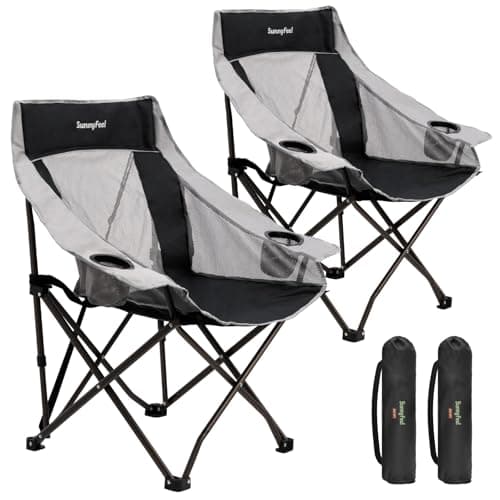 SUNNYFEEL 2 Pack Lightweight Oversized Camping Chairs for Adults Portable Folding Chair with Side Pockets & Cup Holde for Beach,Fishing,Trip,Picnic,Lawn,Concert Outdoor, Carry Bag Included - Image 1