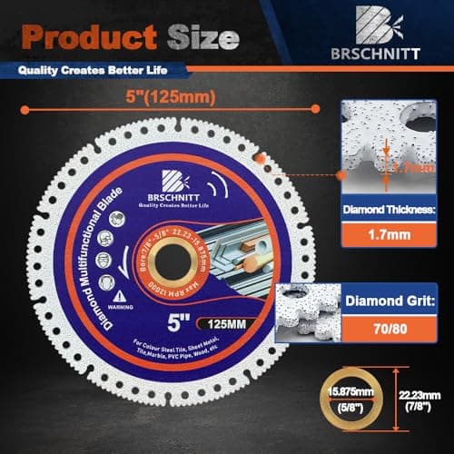 BRSCHNITT Indestructible Disc for Grinder 5inch 2pcs -7/8" Arbor Multifunctional Cutting Discs for Smooth Cutting, Chamfering, Grinding Materials - Thumbnail 6