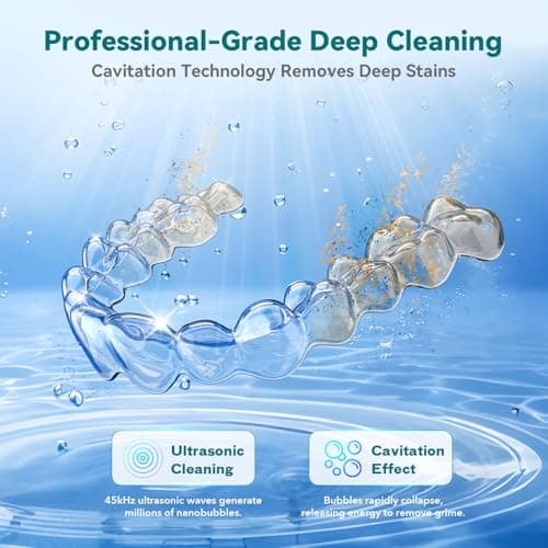 Dental Ultrasonic Retainer Cleaner Machine: 45kHz Dental Cleaning Pod for Denture, Mouth Guard, Night Guard, Aligner, Braces, Toothbrush Head & Jewelry, UV Cleaner with Digital Timer & 4 Modes, White - Thumbnail 2
