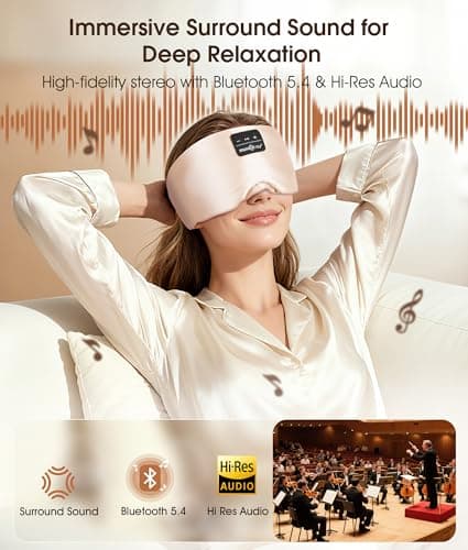 MUSICOZY 3D Silk Bluetooth Sleep Mask Headphones, Mulberry Silk Eye Mask with Ultra-Thin Wireless Speakers, Bluetooth 5.4 Sleeping Headphones for Side Sleepers, Music Sleep Mask Gifts for Men Women - Thumbnail 4