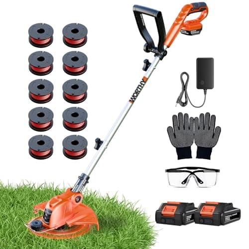 Cordless Weed Wacker String Trimmer: 21V Electric Weed Eater and Edger Battery Powered Grass Cutter Lawn Tool with 12 Inch Cutting Width Two Pack 2000mAh Batteries and Charger for Small Yard - Image 1