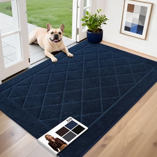 JSEI Dirt Trapper Door Mat 32"x48", Non-Slip Washable Entryway Mats, Dog Door Mat, Stain Resistant and Absorbent Floor Mats, Low Profile Welcome Mat for Front Back Door, Navy Blue - Image 1