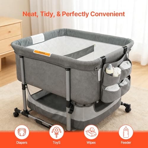 cutebeams Hanging Diaper Caddy for Crib, Diaper Organizer for Changing Table, Bassinet, Stroller, Playpen accessories – Large Capacity Baby Diaper Caddy Organizer with 4 Deep Pockets - Thumbnail 6