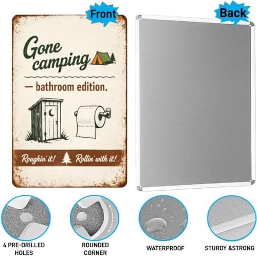 Gone Camping Bathroom Edition Metal Tin Sign Funny Toilet Wall Decor Rustic Outdoor Humor Plaque Vintage Camp Style Artwork Restroom Cabin Lodge Home Bar Gift 8x12 Inch - Thumbnail 5