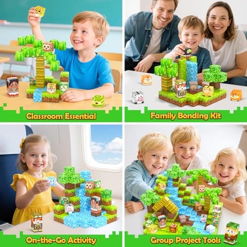 Gooidea 150 Magnetic Blocks Magnet Building Craft, STEM Constructions Toy, Sensory Stacking Cubes Kids Toys, Holiday Birthday Gifts for Boys Girls Age 4-6, 5-7, 4-8, 8-12 - Jungle Adventure Playset - Thumbnail 4