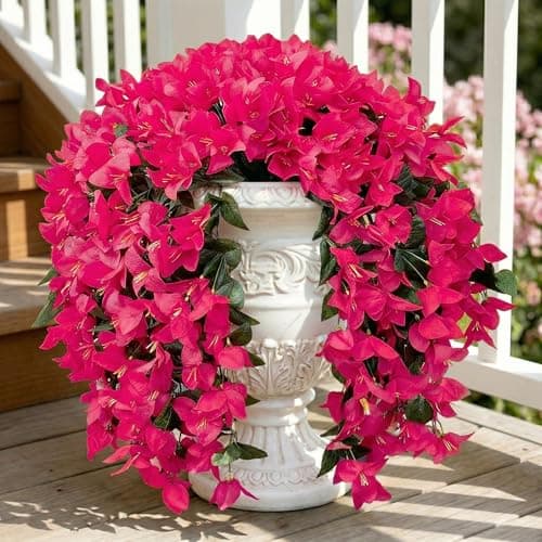 capirosa Artificial Flowers for Outdoors Fake Hot Pink Bougainvillea Hanging Flower Decoration, 2Pcs Realistic Faux Silk Plants Long Trailing Vines, Spring Decor for Porch Patio Balcony Planter Yard - Image 1