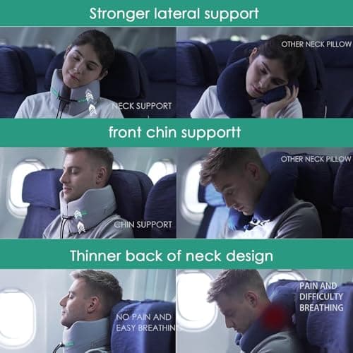 BAKLUCK Travel Neck Pillow for Airplane, Neck Chin Support, Memory Foam, Machine Washable,Neck Pillow for Airplane Sleeping Car Office Grey M - Thumbnail 3