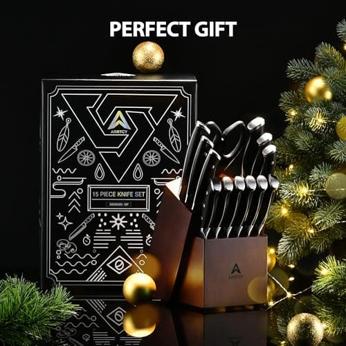 Arrtcy Knife Set with Block, Kitchen Knife Set 15-Piece with Sharpener - High Carbon Stainless Steel Dishwasher Safe Knives with Ergonomic Handles for Chef & Home - Thumbnail 6
