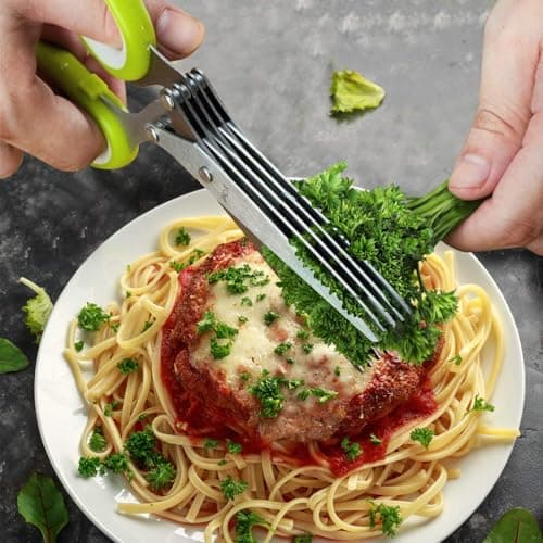 Herb Scissors, X-Chef Multipurpose 5 Blade Kitchen Herb Shears Herb Cutter with Safety Cover and Cleaning Comb for Chopping Basil Chive Parsley (Green) - Thumbnail 5