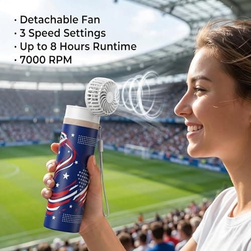 DUOMIY 2-in-1 Handheld Fan & Ice Therapy Cup, 7000 RPM Cooling Fan with Long-Lasting Cold Retention, Personal Fan & Reusable Cold Compress for Sports Recovery & Heat Relief, USA Theme - Thumbnail 4