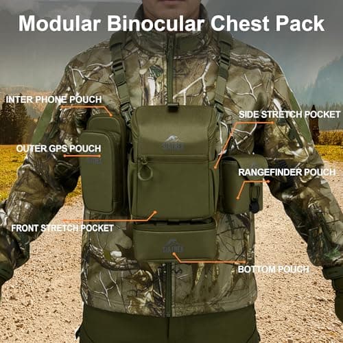 SIATREX Binocular Harness Chest Pack, 500D DWR Ripstop Hunting Chest Pack, Silent Magnetic Lid, Storage for Rangefinder, Phone & GPS, Birdwatching, Hiking(4 IN 1) - Thumbnail 2