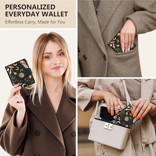Chelmon Mushroom Butterfly Small Wallet Woman RFID Blocking, PU Leather Bifold Credit Card Ladies Wallets with ID Window, Cute Zipper Coin Pocket Purse for Girls - Thumbnail 2