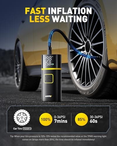 AUXITO Tire Inflator Portable Air Compressor - 150PSI Bike Pump 1Min Fast Inflate with Tire Pressure Gauge, 5200 mAh, LED Light, Car Accessories Air Pump for Auto, Moto, Bike Car Gifts for Men - Thumbnail 3
