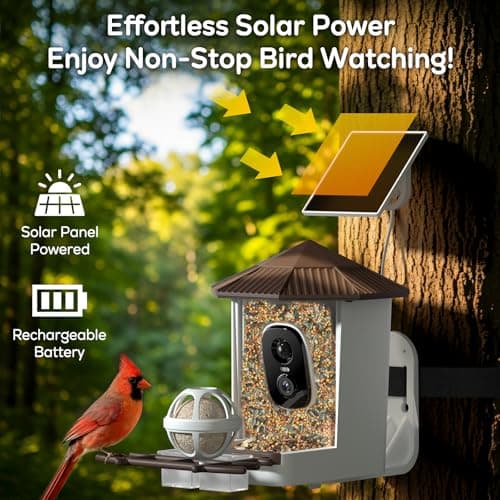 wansview Bird Feeder with Camera-Smart Bird Feeders for Outdoors Solar Powered, Birdhouse with Cam & Instant Alert, 2K Live Video, AI Identify Species, Ideal Gift for Tech Lovers, F1, Brown, 2.4G WiFi - Thumbnail 5