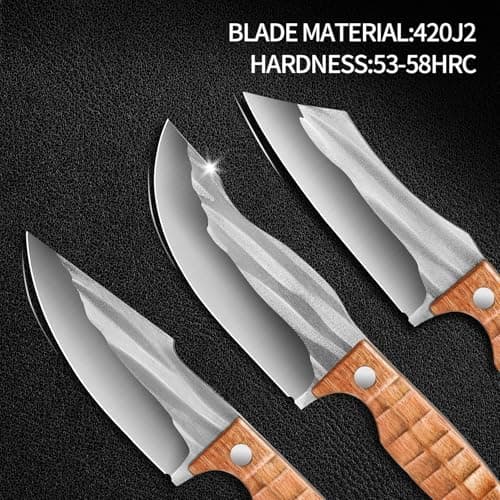 Plys 3-Piece Fixed Blade Hunting Knife Set, 420J2 Stainless Steel Full Tang Survival Knives, Rosewood Non-Slip Handle, Outdoor Camping Hiking Kitchen Knife Not Sheath - Thumbnail 5
