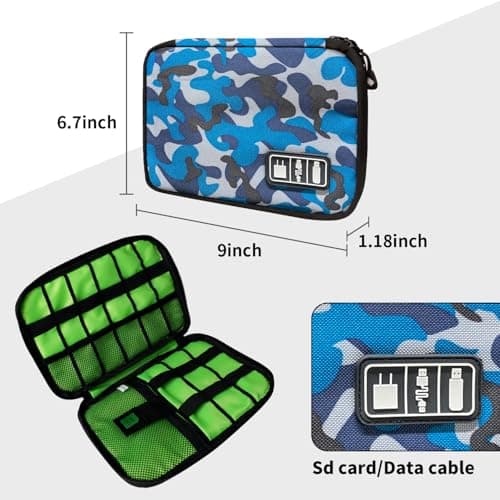 Lcsmaokin Electronics Travel Organizer,Portable Waterproof Electronic Travel Storage Bag for Small Charging Cord Storage,Charger,SD Card etc,for Travel,Business-Blue Camouflage - Thumbnail 5