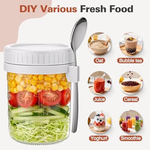 Cozyverge 4 Pack Overnight Oats Containers with Lids and Spoons, 16 oz Airtight Oatmeal Container with Measurement Marks, Overnight Oats Jars for Cereal Fruit Vegetable Milk Salad Yogurt Meal Prep - Thumbnail 5