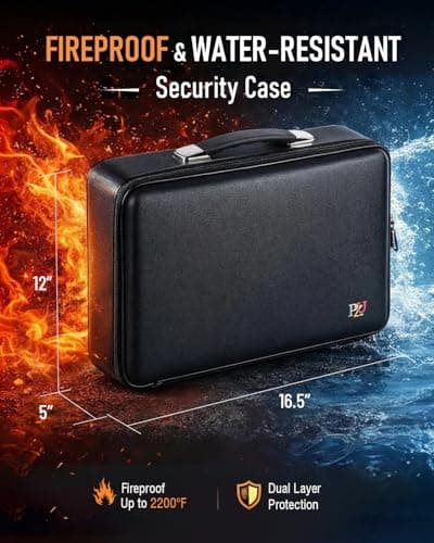 Fireproof Document Box - Hard-Shell Design Waterproof & Fireproof Document Safe with Lock, Fire Proof File Box for Documents, Certificates, Laptops, Passports, Black - Thumbnail 2