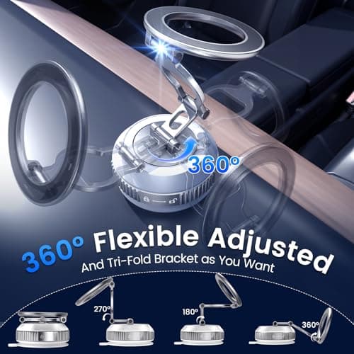 Tri-Folding Car Phone Holder for Magsafe[80+LBs Strongest Suction & 2850gf Strongest Magnetic], 360°Adjustable Phone Holders for Car, Suction Cup Phone Mount for iPhone17Pro Max /16/15/14Series，Black - Thumbnail 3