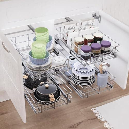 Pull Out Cabinet Organizer 15" W X 22" D, Slide Out Drawers For Kitchen Organizers and Storage, Pull Out Drawers For Cabinets Capacity Heavy Duty Caddy, Cabinet Shelves Chrome-Plated, Bathroom Pantry - Thumbnail 5
