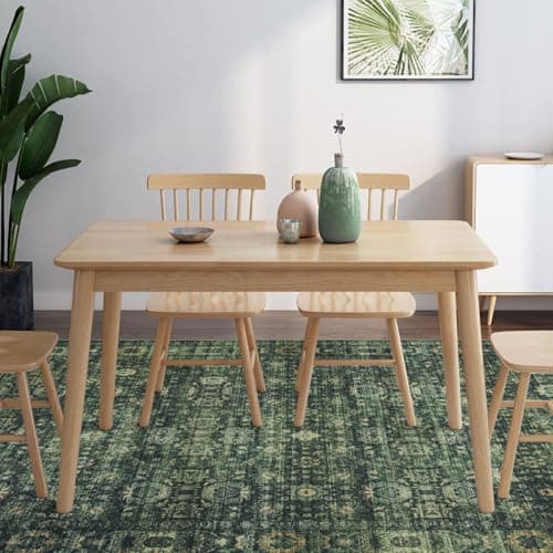 Dotiiorug Vintage Washable Area Rug for Living Room,Low Pile 5x7 Non Slip Carpet Non-Shedding Area Rug Soft Indoor Stain Resistant Rug Floral Print Mat for Bedroom Dining Room 117 Green - Thumbnail 5