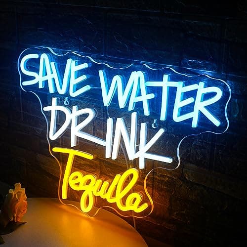 FAXFSIGN Save Water Drink Tequila Neon Sign Led Neon Lights for Wall Decor Usb Light Up Signs for Home Beer Bar Bedroom Restaurant Man Cave Cafe Bistro Club Party Decorations Gift - Thumbnail 5