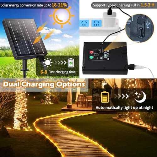 LairtPOW Solar Rope Lights 98FT Waterproof 300LEDs, Rechargeable Solar String Light with Remote Control,Outdoor Palm Tree Holiday Lights for Pathway Pool Patio Party Garden Yard Balcony (Multi Color) - Thumbnail 2