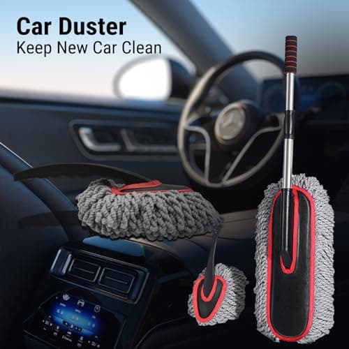 YeewayVeh Car Duster Kit, 2PCS Microfiber Exterior and Interior Scratch Free Car Duster Brush for Vehicles and Home Cleaning, Gray and Red - Thumbnail 4