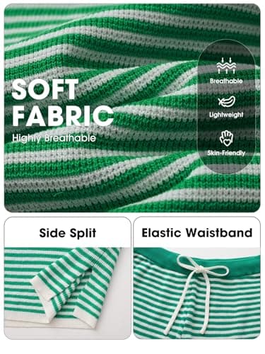 EXLURA Women's Sleeveless Sweater Set 2 Piece Outfits Striped Crewneck Knit Tank Tops and Shorts Summer Sporty Lounge Sets - Thumbnail 6