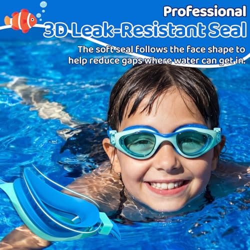 Vvinca Kids Swim Goggles for Boys Girls Age 6-14, Anti-Fog UV Protection Clear Swimming Goggles, Leak-Proof Kids Pool Goggles with Easy Side-Pull Adjustment for Toddler Youth Pool Water Swimming - Thumbnail 3