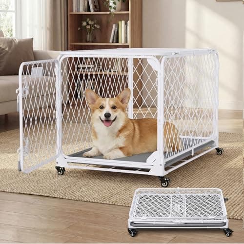 Gardner Pet 30 Inch Collapsible Diamond Mesh Dog Kennel, No Assembly Metal Dog Crate with 4 Lockable Wheels,Removable Tray,Portable Dog cage for Small/Medium Dogs(50-70 lbs) Indoor Outdoor Use - Image 1