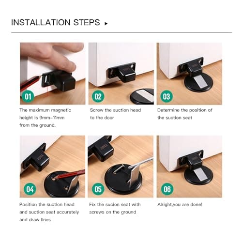 YAGU 1 Pack Zinc Alloy Magnetic Door Stopper, Invisible Door Catch with Dual Adhesive and Conceal Screw Mount No Drilling, Floor Mount Magnet Door Holder for Bottom of Door (Brushed Bronze) - Thumbnail 6