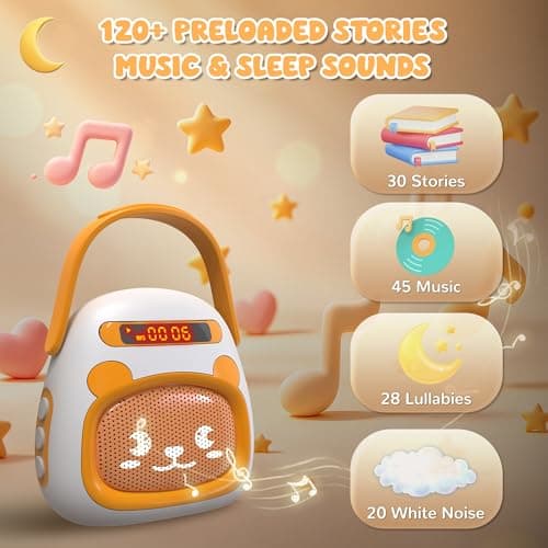 FUTESI Portable Kids Music Player for Toddlers, Preloaded Stories Music Lullabies & White Noise, Mini Toddler MP3 Player with Bluetooth Speaker, Travel Sound Machine for Baby Kids with Strap & Ring - Thumbnail 2