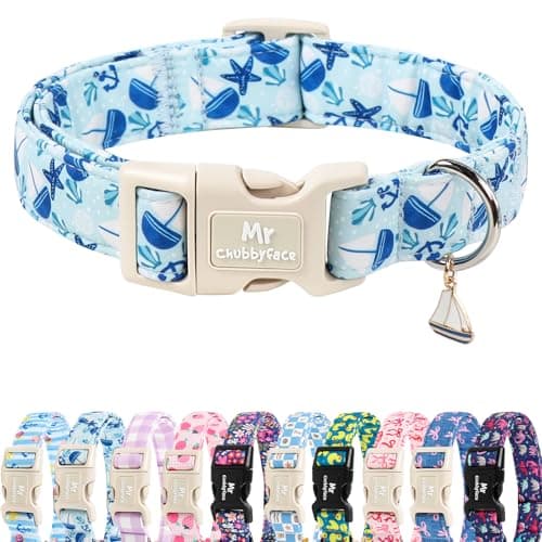 MR.CHUBBYFACE Summer Dog Collar, Cute Blue Ocean Theme Submarine World Pet Collar for Pup Small Medium Large Boy Girl Dogs, Ideal for Beach Park Pool Walks-XL