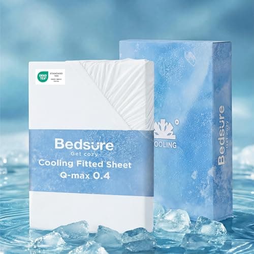 Bedsure Queen Fitted Sheet Only, Cooling Fitted Sheet Queen Size for Hot Sleeper, with 360° Elastic Corner Straps, Q-Max 0.4, Temperature Regulation Bedding for Night Sweats, Up to 16" Deep, White