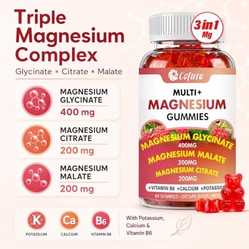 Triple Magnesium Complex Gummies for Adults, Magnesium Glycinate, Citrate, Malate with Potassium, Calcium, Vitamin B6 for Calm, Sleep & Muscle - Vegan, Raspberry, 120 Count - Thumbnail 2