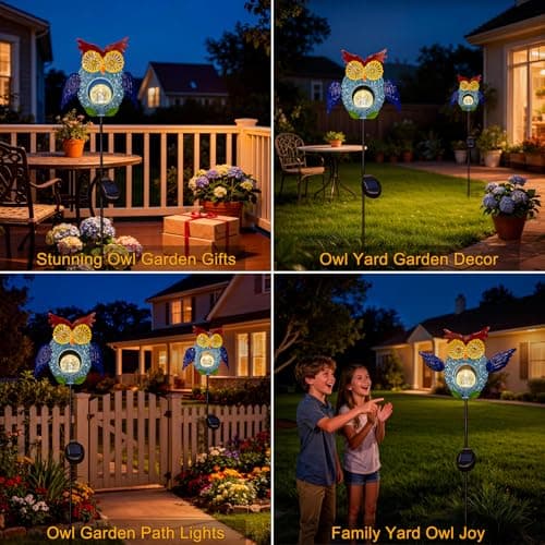 Go2garden Solar Owl Garden Gifts Lights Outdoor, 3D Waterproof Colorful Yard Art Decor with Stakes for Pathway Sidewalk Ornaments, Birthday Garden Gifts for Mom Women(1Pack) - Thumbnail 2