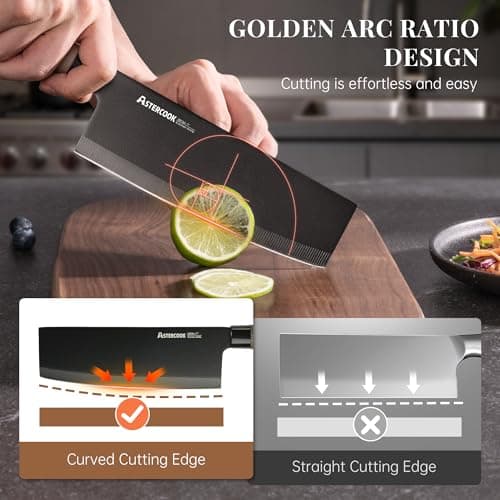 Astercook Knife Set, 6-Piece Kitchen Knife Set with Block, High Carbon Stainless Steel Ultra Sharp Kitchen Knives, Wood Grain Handle, Dishwasher Safe Knife Block Set, Black - Thumbnail 4