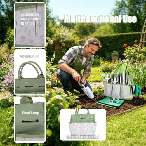 MORROWIND 13-Piece Gardening Tool Set with Stylish Portable Storage Bag and Apron, Heavy-Duty Tools for Women's Everyday Gardening Use, Green - Thumbnail 4