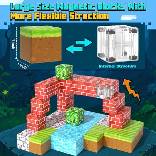 100PCS Large Magnetic Blocks 1 inch Magnets Building Craft, STEM Sensory Toys for Boys Girls 3+, STEM Educational Construction Toys for Kids 3-5 5-7 6-8, Classroom Learning Building Mine Magnet World - Thumbnail 5