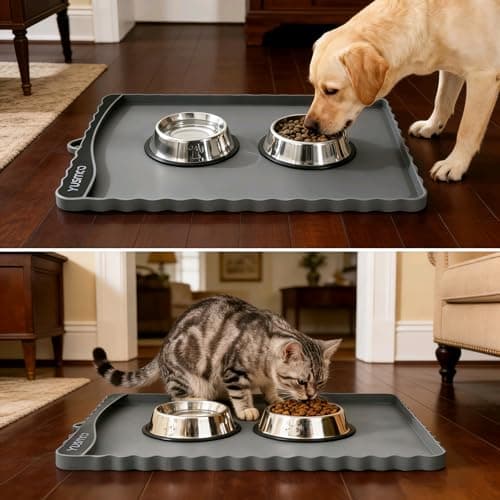 YUSMOO Dog Food Mat 20" x 15", Waterproof Silicone Pet Feeding Mat with Raised Edge & Residue Pocket, Non-Slip Bowl Mat for Dog Cat Food and Water, Easy to Clean Floor Protector - Thumbnail 5