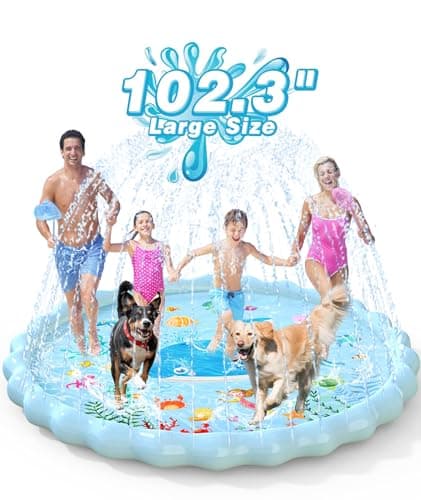 EPN Splash Pad for Kids, 102.3" Extra Large Sprinkler Play Mat, Thick PVC Water Splash Pad for Toddlers & Kids Ages 4-8, Outdoor Backyard Summer Water Toy for Lawn and Beach Play - Image 1