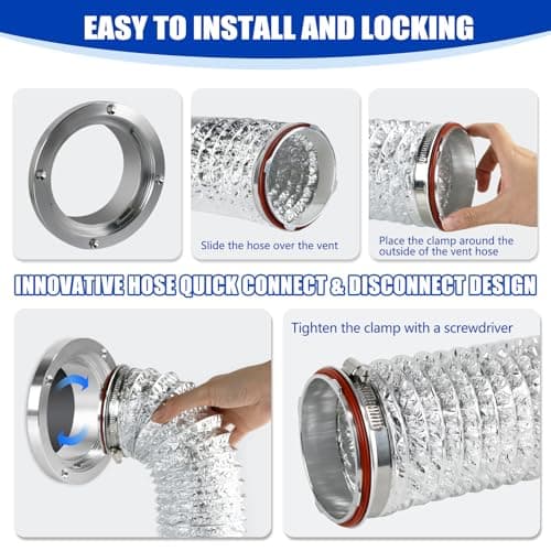 Aluminum Alloy 4 Inch Dryer Vent Hose Connector Kit, Quick Setup Design With Extra Thick(6-Ply) Aluminum Foil 5 Ft Duct And 2 Clamps, Antioxidant And Durable For Dryer Washer Bathroom - Thumbnail 6
