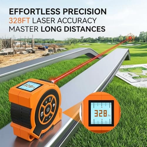 3-in-1 Digital Laser Tape Measure 328Ft Rechargeable Measuring Tool &16Ft Auto-Lock Tape Measure Movable Magnetic Hook with Area/Volume/Pythagorean, Ft/in/M/Ft+in for Construction;Woodworking;Home DIY - Thumbnail 3