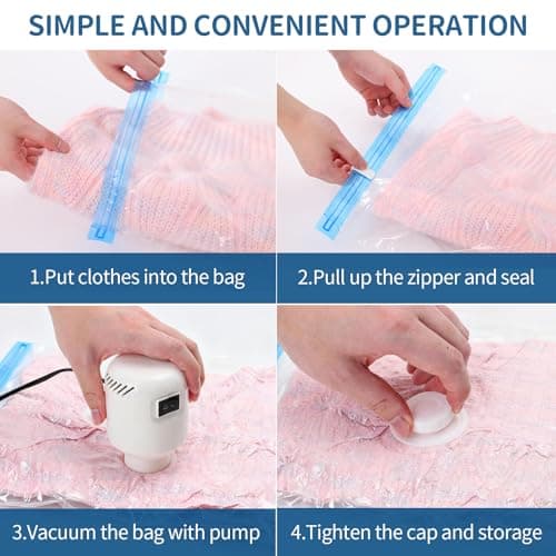 ZoeEnjoyLife, Vacuum Storage Bags with Electric Pump, 8 Jumbo Pack Space Saver Bags, Heavy Duty Reusable PA+PE Vacuum Sealer Bags for Comforters, Bedding, Blankets, Clothes, Home Organization & Travel - Thumbnail 5