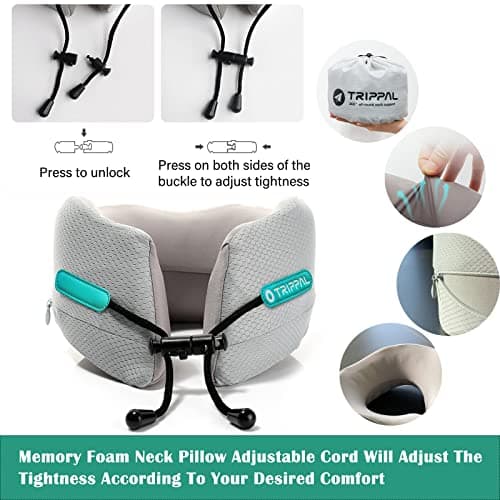 BAKLUCK Travel Pillow for Airplane Neck Chin Support Memory Foam Machine Washable Adults Unisex Neck Pillows for Travel Airplane Sleeping Car Office Grey Small - Thumbnail 5